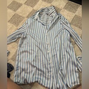 Men's Blue and White Stripe Button-Down Shirt